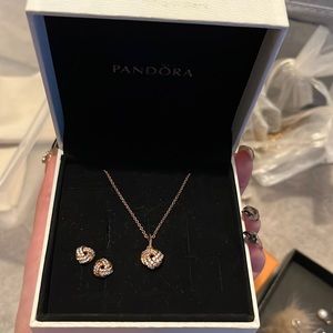 (Rose gold) Pandora earrings and necklace set